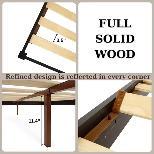 Vista 7 de Bme Dinkee - Marco de cama de plataforma Queen de madera de 15 pulgadas, marco de cama de madera maciza, estilo moderno y minimalista, soporte de 12