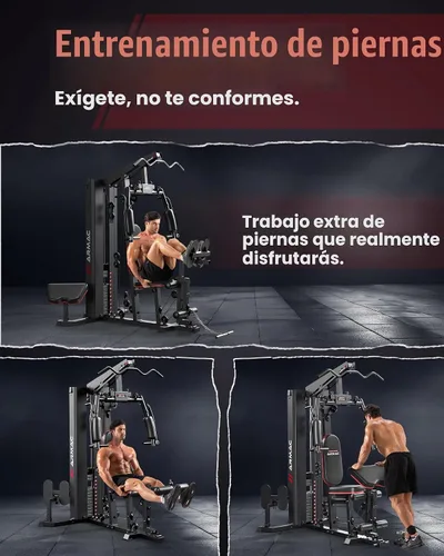 Vista 6 de Sportsroyals Gimnasio en casa, equipo de gimnasio multifuncional, equipo de entrenamiento con pila de peso de 150 libras, para prensa de piernas