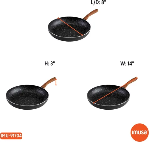 Vista 7 de IMUSA USA Woodlook Sartén de Piedra Negra de 8" con Mango de Aspecto de Madera e Interior Antiadherente Moteado, 8