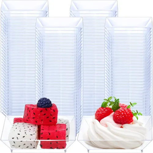 Vista 17 de 200 Piezas Platos Cuadrados Mini para Postre de 2.5 x 2.5 Pulgadas Platos Desechables para Aperitivos Platos Pequeños de Plástico Transparente