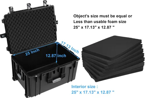 Vista 3 de Regetek Funda rígida impermeable con ruedas, espuma personalizable de 29 x 20.5 x 16 pulgadas, funda de transporte de equipo para cámara, dron