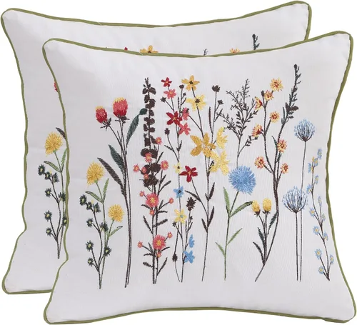 Vista 12 de Fundas de almohada bordadas de 16 x 16 pulgadas, paquete de 2 Aves y flores