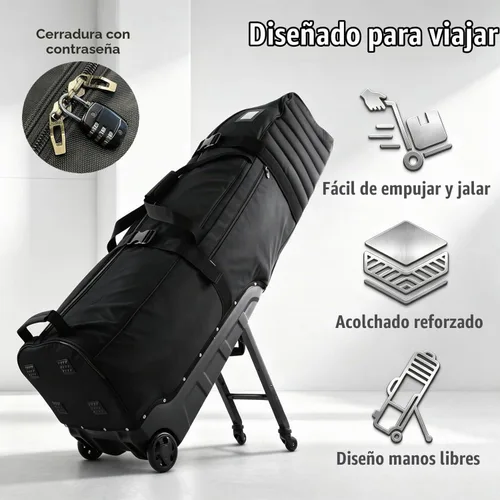 Vista 2 de Bolsa de viaje de golf con ruedas con soporte, ajustable de 2 o 4 ruedas, protección acolchada gruesa, funda de viaje con asas, con cremallera