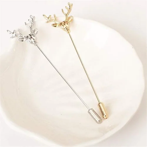 Vista 3 de JczR.Y Broche vintage con cabeza de ciervo y alce, chapados en oro y plata con bonitos cuernos de animales, joyería para mujeres y hombres