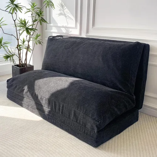 Vista 21 de MAXYOYO Sofá cama plegable, sofá de suelo, silla convertible con funda lavable, sofá de suelo, sillón, puf, cama para sala de estar, beige, 39 x 91