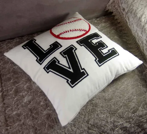 Vista 4 de Funda de almohada decorativa bordada, funda de almohada de béisbol de amor de 18 x 18 pulgadas, solo funda (amor de béisbol)
