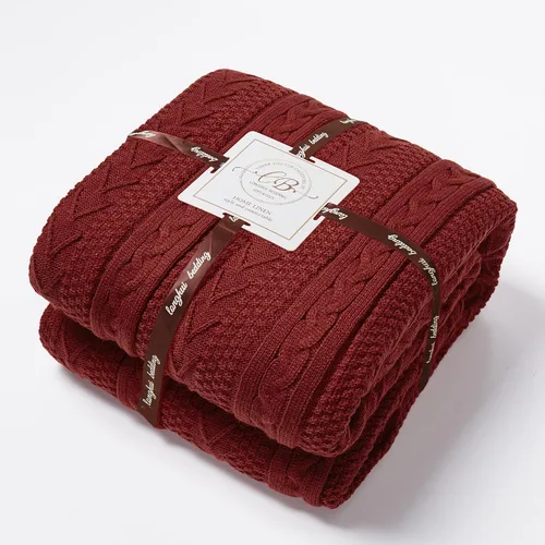 Vista 9 de Longhui bedding - Manta de punto trenzado de acrílico sherpa, gruesa, suave, grande, acogedora, manta de vellón tejida de color rojo vino para sofá