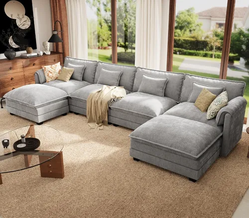 Vista 11 de ELUCHANG Sofá Seccional Modular en Forma de L de 113 pulgadas, cómodo sofá nube de 4 asientos con otomana móvil, sofá de asiento profundo para sala