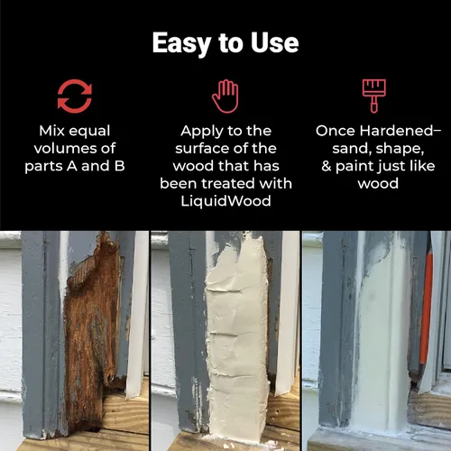 Vista 4 de Abatron WoodEpox Kit - 12 oz - Relleno adhesivo epoxi estructural de 2 partes - Masilla de relleno de madera Repara madera dañada, fácil de usar