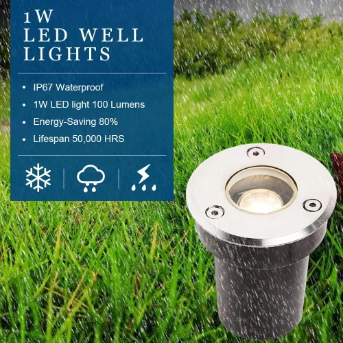 Vista 3 de Luces LED de suelo de bajo voltaje de 1 W con conectores de cable, luces de pozo al aire libre impermeables en tierra (12 unidades) para jardín