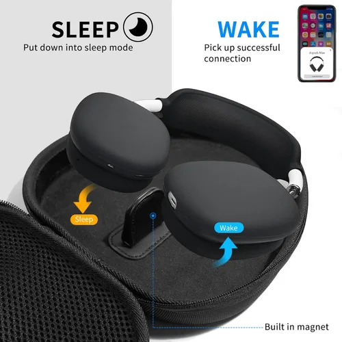 Vista 3 de Funda rígida para AirPods Max con modo de sueño, funda de transporte para auriculares con almohadillas de silicona para AirPods