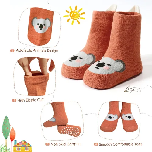 Vista 2 de Fanairy Calcetines unisex de algodón antideslizantes para bebé, niño y niña, con agarres, paquete de 6