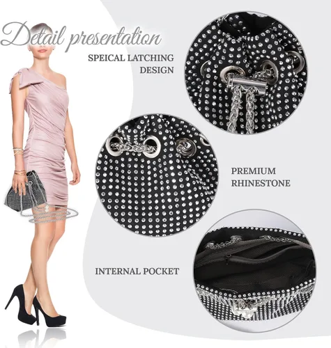 Vista 4 de Jugbey Sparkly Rhinestone Clutch Purse Elegant Evening Bag for Women Bling Clutch Crossbody Bag for Wedding, Party, Cocktail