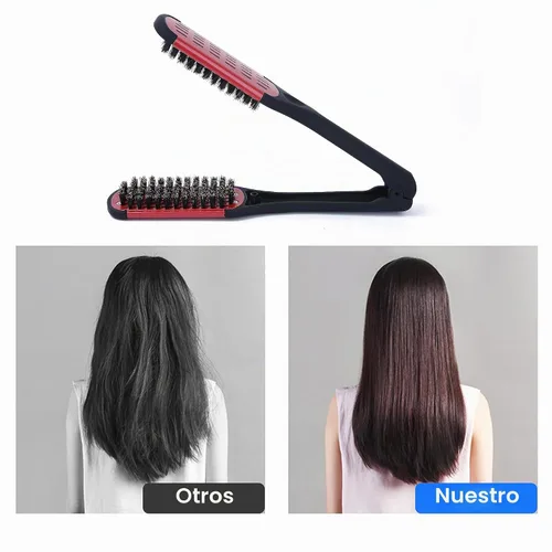 Vista 4 de Cepillo de pelo con abrazadera de cerdas de jabalí, enderezadora de cerámica de doble cara con abrazadera, desenredar y peinar el cabello