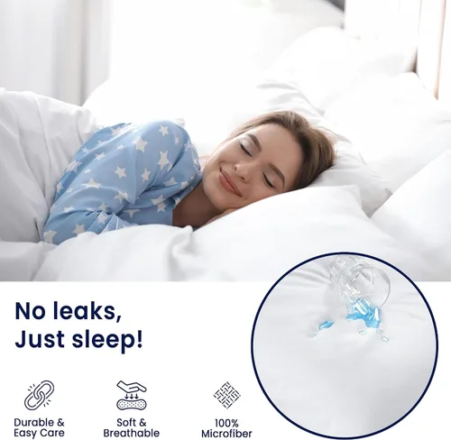 Vista 4 de Juego de 2 protectores de almohada impermeables de tamaño estándar, funda de almohada de microfibra suave con cremallera, funda de almohada