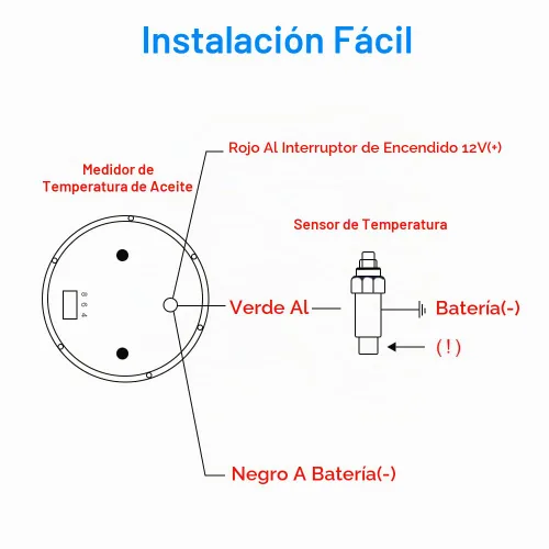 Vista 6 de WATERWICH Kit de medidor de temperatura de aceite 104-302℉ DC12V 2 pulgadas 52mm con sensor para barco, coche, camión, vehículo automotriz