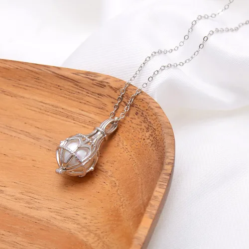 Vista 3 de Paialco Collar con colgante de plata de ley 925 con diseño de iglesia gótica y jaula hueca para mujer