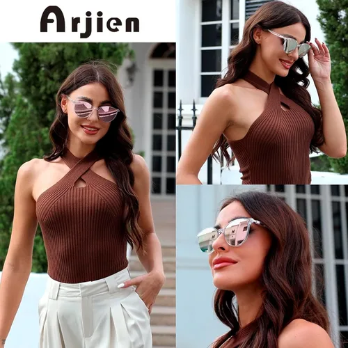 Vista 2 de Arjien Lentes de sol polarizados para mujer con protección UV de los años 70, lentes de sol vintage de aviador para mujer, lentes de sol de moda