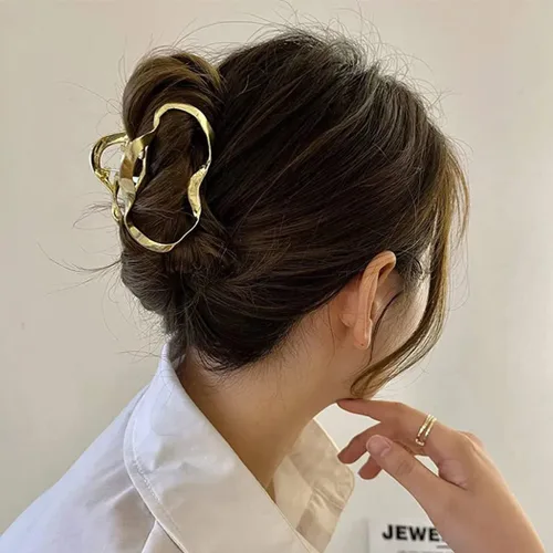 Vista 6 de Brinie Pinzas para el cabello, paquete de 2 pinzas geométricas huecas de aleación de metal antideslizantes para cabello grueso y fino, para mujeres