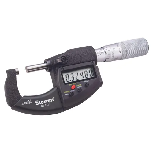 Vista 11 de Starrett Micrómetro electrónico métrico/métrico sin salida – dedal de fricción de una pieza, acabado cromado satinado, rango de 0-1 pulgada