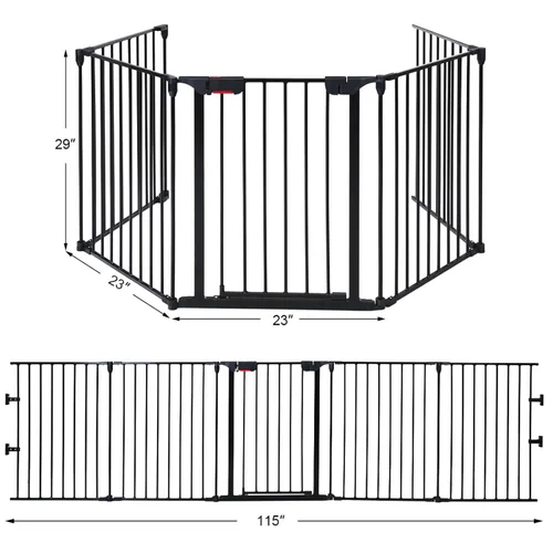 Vista 7 de Costzon Puerta de seguridad para bebés, 121 pulgadas de longitud 5 paneles ajustable de valla ancha para chimenea, puerta de metal para barbacoa