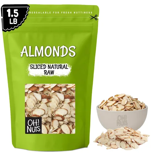 Vista 10 de Oh! Nuts - Almendras crudas en rodajas de 1.5 libras, sin sal, calidad premium Raw almonds sliced - Blanched almond slivers, unsalted almonds