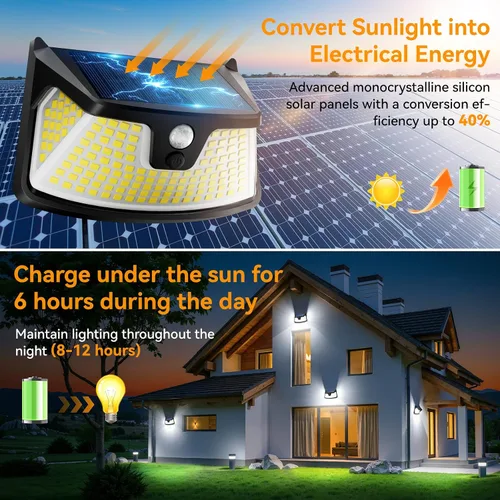 Vista 4 de Luz solar de movimiento de 152 LED para exteriores, 850LM súper brillante con sensor de movimiento de 3 modos, IP65 impermeable, luz de seguridad