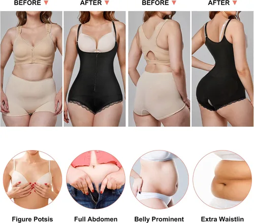 Vista 5 de Eleady Body de entrenamiento de cintura de látex para mujer, faja moldeadora de cuerpo completo, corsé de busto abierto, Negro