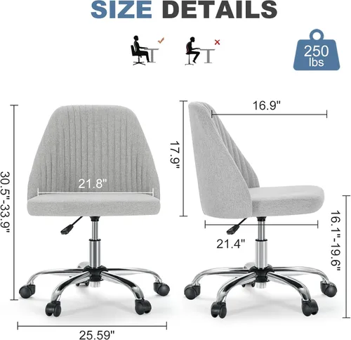 Vista 2 de DUMOS Silla de oficina en casa, cómoda silla de escritorio con ruedas Gris
