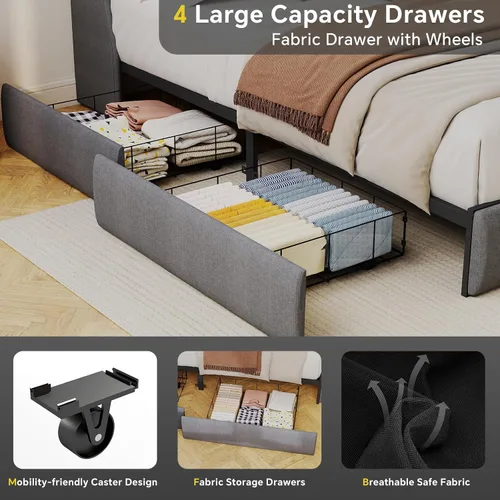 Vista 7 de SADENICEL Base de cama de tamaño completo con cabecera de almacenamiento y 4 cajones, plataforma de base de cama de metal completo con luz LED