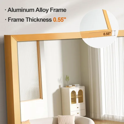 Vista 3 de GlasFlength Espejo rectangular de longitud completa de 64 x 21 pulgadas, espejo de pie para vestidor, dorado