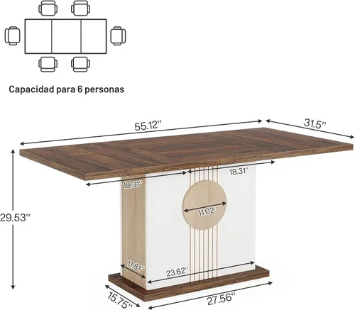 Vista 2 de Tribesigns Mesa de comedor rectangular de 55 pulgadas para 4 a 6 personas, mesa de comedor de madera de granja para cocina, comedor y sala de estar