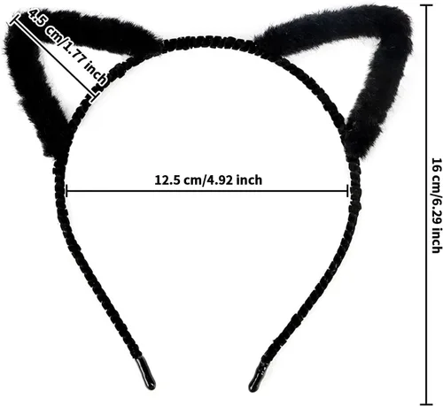 Vista 6 de WHAVEL Diadema de orejas de gato negras con orejas de zorro de piel bonita, diadema de orejas de animal de felpa, disfraz de cosplay, suministros