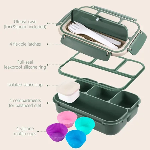 Vista 2 de Lonchera Bento para adultos para hombres y mujeres, lonchera Bento para niños y niñas, para la escuela, recipientes para adultos con 4