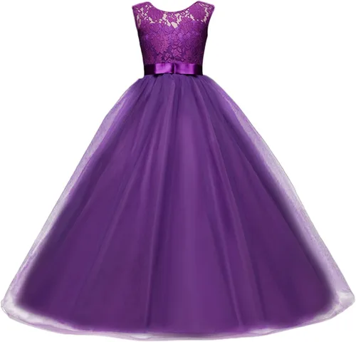 Vista 9 de Vestido Yaphyee largo, de princesa, con flores, formal, para boda, dama de honor, para fiesta, para niña