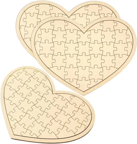 Vista 6 de Paquete de 3 rompecabezas de madera en blanco en forma de corazón de 11.2 x 8.4 pulgadas, tablero de rompecabezas de madera sin terminar, lienzo