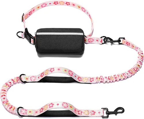 Vista 28 de iYoShop Correa de perro manos libres con bolsa con cierre, dobles asas acolchadas y elástica duradera para caminar, trotar y correr con tu perro