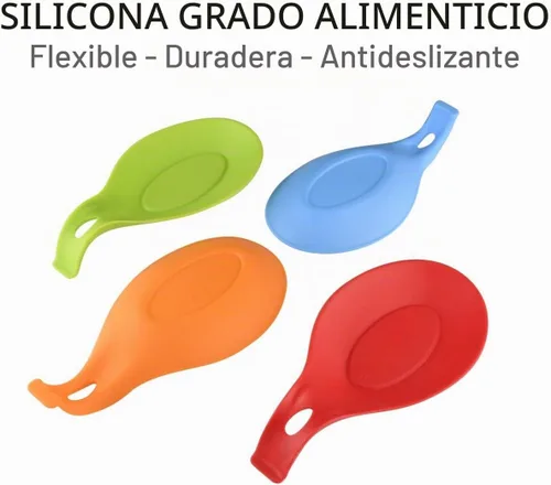 Vista 2 de iNeibo Apoyacucharas de silicona para la cocina, 4 unidades (colorido), S, Colorido