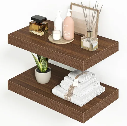 Vista 12 de Heimlove Juego de 2 estantes flotantes de 16 pulgadas para pared, estante negro para baño pequeño, dormitorio, sala de estar, cocina, decoración