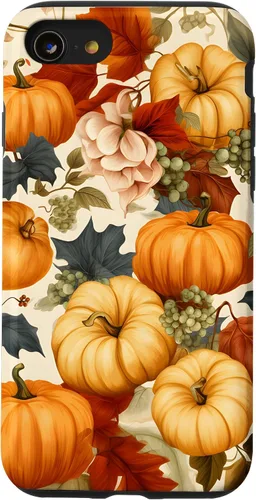 Vista 18 de Funda de estilo vintage para iPhone 16 con hojas de otoño y calabazas