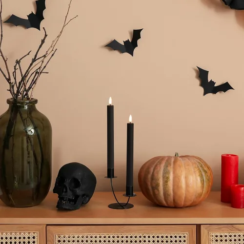 Vista 6 de Velas sin llama negras con control remoto, velas de LED realistas parpadeantes, operadas a batería, juego de 6