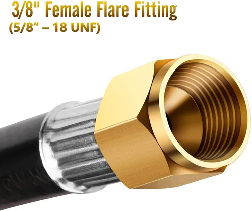 Vista 3 de WADEO Manguera de extensión de propano de 12 pies con conector hembra macho de 3/8 pulgadas, manguera larga de línea de gas de propano para parrilla