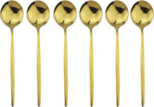 Vista 9 de Cubertería dorada pulida con espejo, diseño ligero, 36 piezas, acero inoxidable, juego de cubiertos para 6, incluye tenedores, cucharas, cuchillos