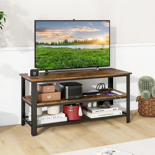 Vista 4 de Giantex Soporte de TV para TV de hasta 50 pulgadas, gabinete de TV industrial de madera de 43.5 pulgadas con estantes de almacenamiento de 3