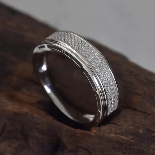 Vista 8 de Juego de anillos de boda chapados en oro de 18 quilates con circonita cúbica redonda de 2 quilates para hombre, plata de ley, anillos para pareja