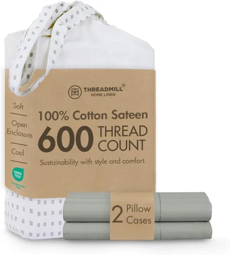 Vista 17 de Threadmill Home Linen Fundas de Almohada Estándar - 100% Algodón Natural 600 Número de Hilos, Juego de 2 Fundas de Almohada Damasco Gris Oscuro