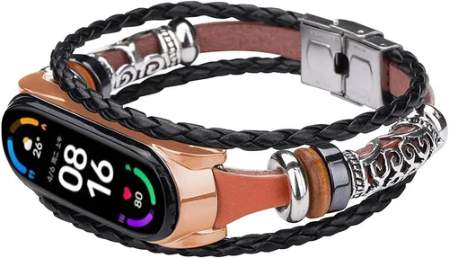 Vista 10 de Mi Band 6 - Correa de repuesto de cuerda trenzada retro con hebilla de metal, elemento de cuentas, pulsera ajustable para bricolaje, accesorios