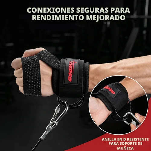 Vista 2 de Correas de elevación con anillo en D para levantamiento de pesas, máquina de cable, cómoda muñequera de agarre mejorado para correas de muñeca