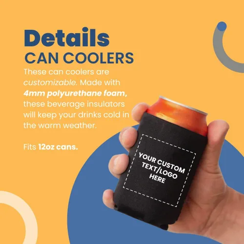 Vista 3 de Enfriadores de latas de boda personalizados, paquete de 50, poliuretano, capacidad de 12 onzas, multicolor
