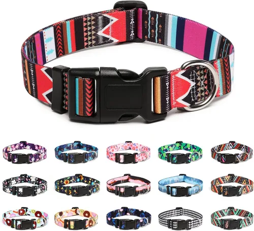 Vista 27 de Mercano - Collar ajustable para perro, patrones de diseño especial, collar de nailon suave cómodo y duradero para perros pequeños, medianos